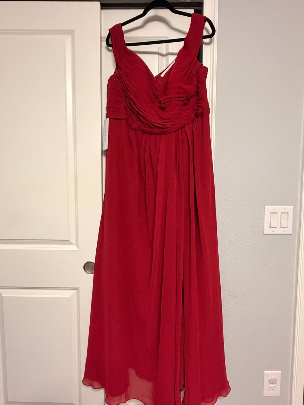 Azazie Burgundy Sleeveless Ruched V-Neck Maxi Dress
